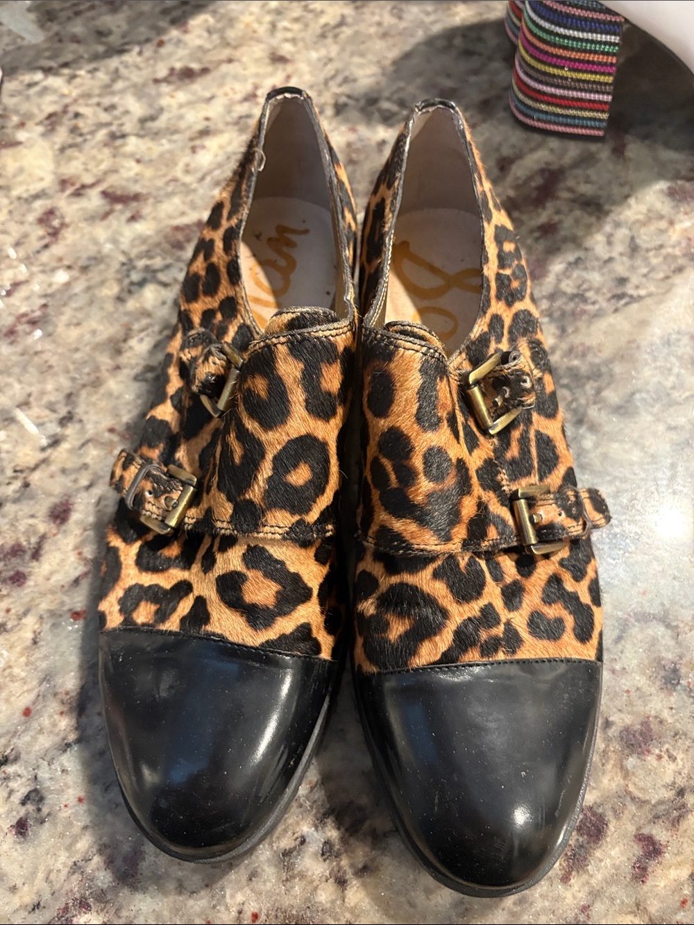 Sam Edelman Leopard Print Flats with Black Patent Cap Toe